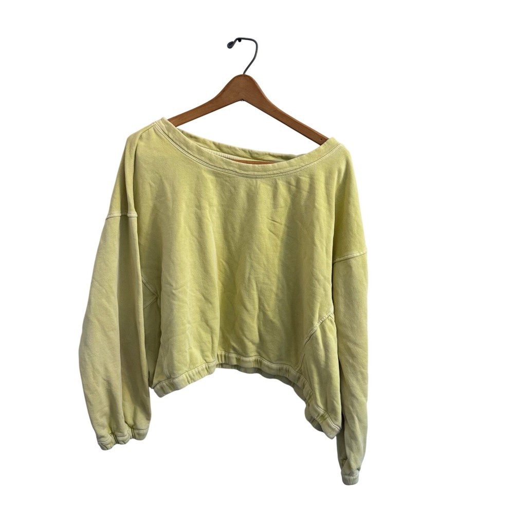 Anthropologie Yellow Acid Wash Cropped Sweatshirt XL Cotton Slouchy Scoop Neck